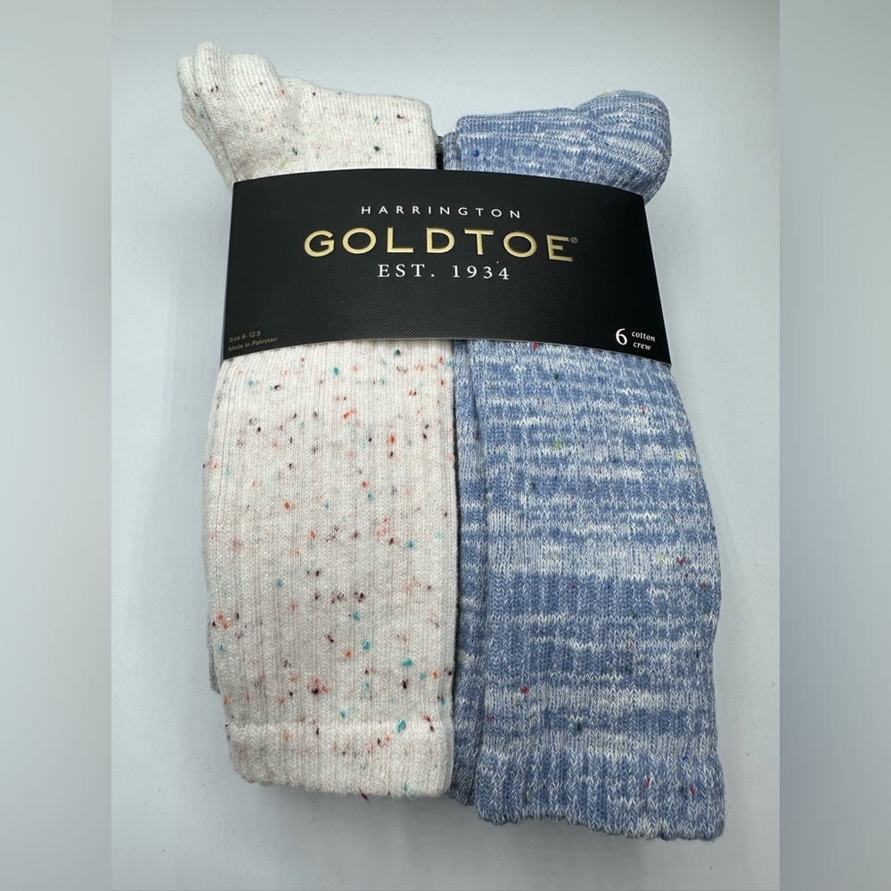 GOLDTOE Men's Harrington Crew Socks (6 Pairs) Taupe Marl / Khaki Marl / Brown